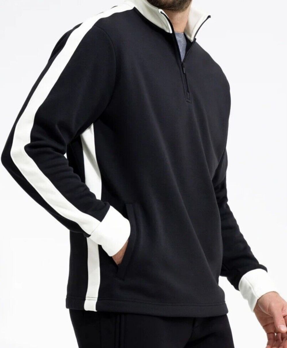 NWT Swet Tailor Stretch Microfleece Quarter Zip Pullover In Black W/ White Large